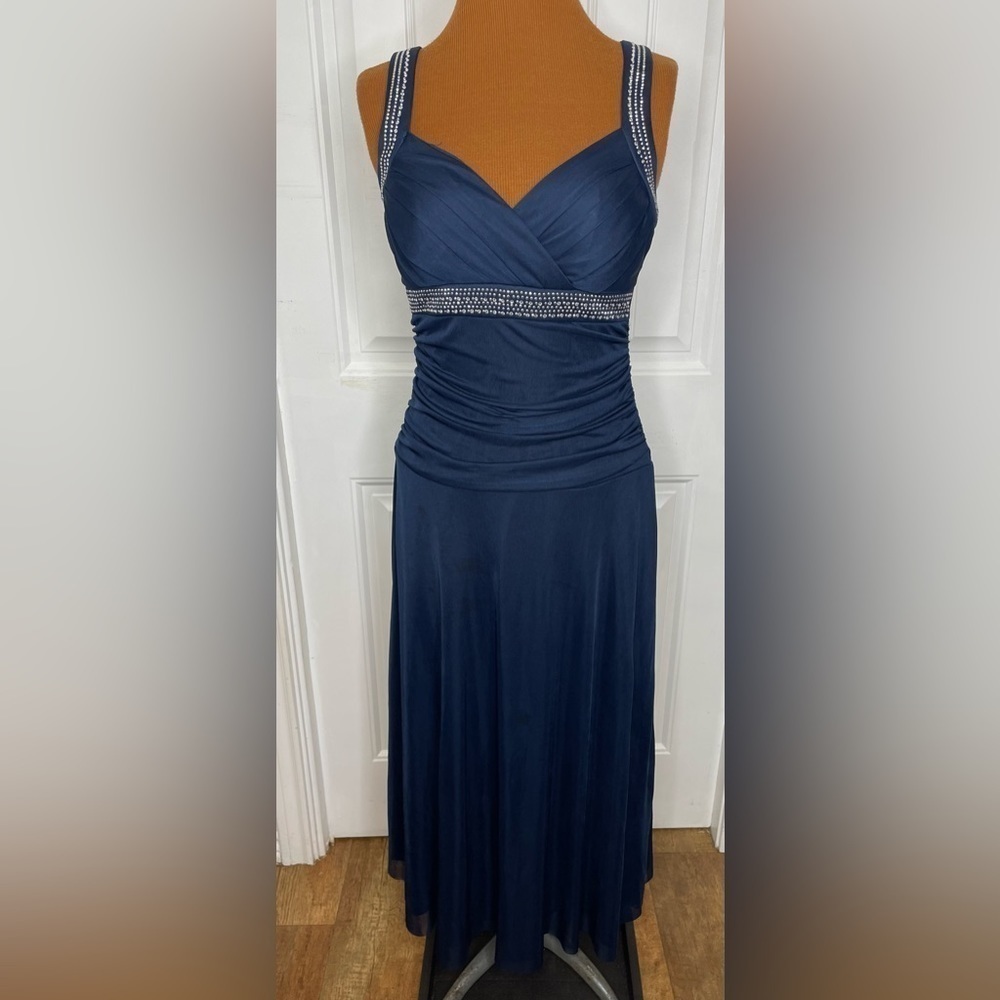 Trixxi Navy Blue Jeweled Evening Dress Size Small